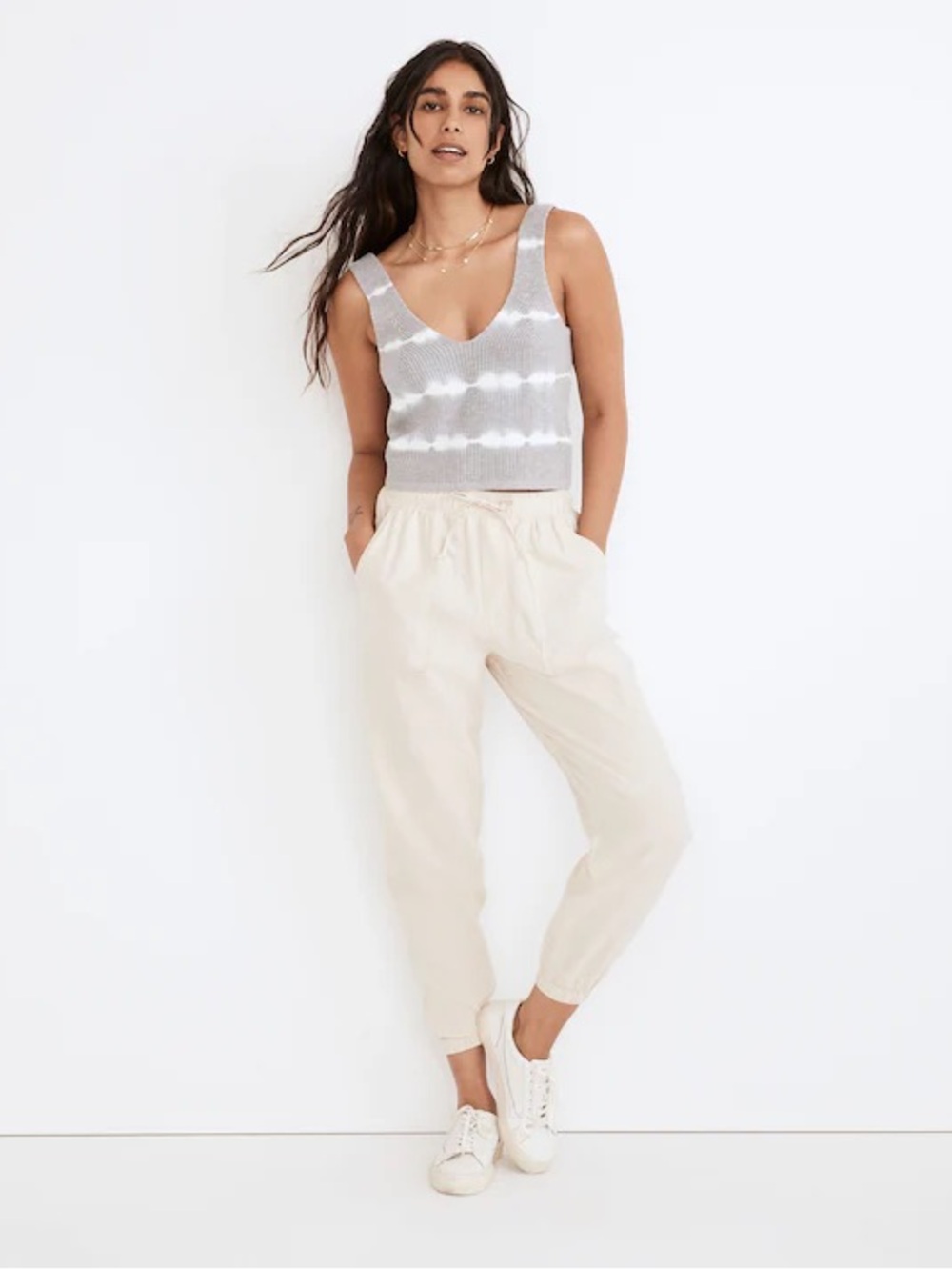 Madewell Hemp-Cotton Pull-On High-Rise Jogger Pants Women's L Natural Undyed